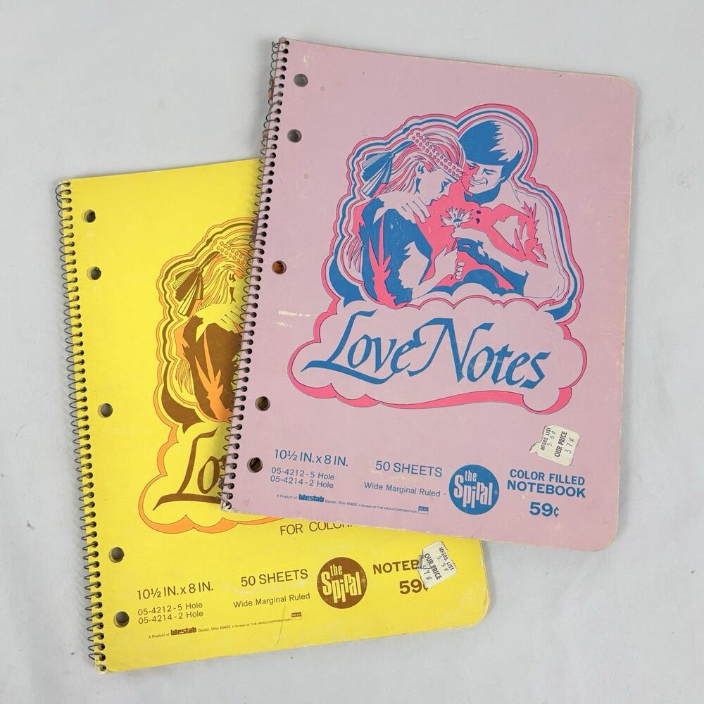 Vintage 1970s Westab Mead Love Notes Spiral Notebook Lot Color Filled Paper Rare